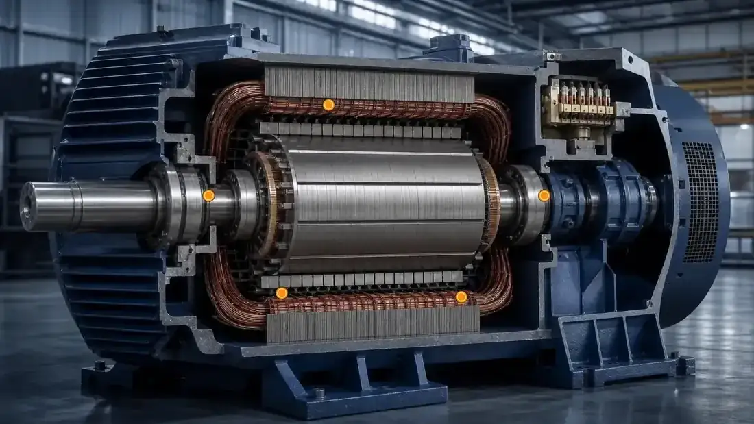 Generator stator winding with fiber optic sensing points